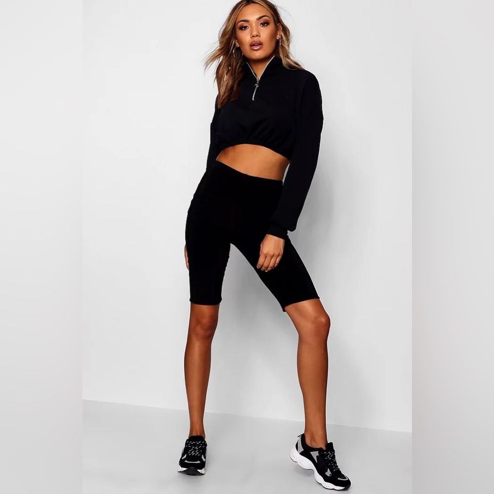 Black double lined slinky long bike shorts - Boohoo. Size 4.